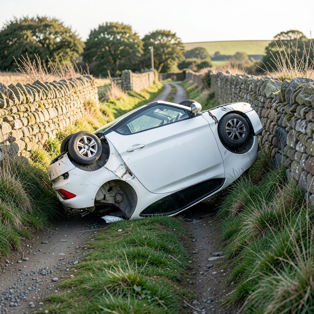 Vehicle found on its side on Back Lane in Thornton, no injuries reported